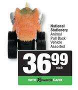 National Stationery Animal Pull Back Vehicle Assorted