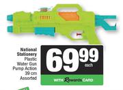 Natioanl Stationery Platic Water Gun Pump Action 39cm Assorted-Each