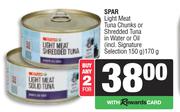 Spar Light Meat Tuna Chunks Or Shredded Tuna In Water Or Oil-For 2 x 170g
