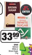 Spar Refined White Or Brown Sugar-2Kg Each