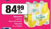 Savanna Lemon Non-Alcoholic Handies-6 x 330ml Per Pack