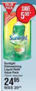 Sunlight Dishwashing Liquid Refill Value Pack Assorted-750ml 