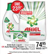 Ariel Auto Liquid 1.1L/1.5L, Auto Washing Powder 2kg, 3 In 1 Capsules 14's Pack-Each