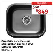 Cam Africa Nano Stainless Steel Kitchen Sink Prep Bowl 450 x 385 Incl 90mm 81495230