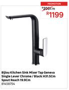 Bijiou Kitchen Sink Mixer Tap Geneva Single Lever Chrome/Black H31.5cm Spout Reach 19.9cm 81458754