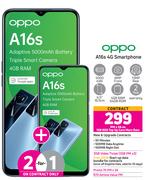 2 x Oppo A16s 4G Smartphone-On 1GB Red Top Up Core More Data + On Promo 70