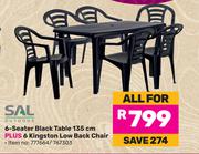 SAL 6 Seater Black Table 135cm Plus 6 Kingston Low Back Chair-All For