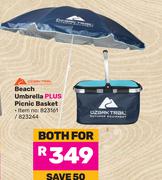 Ozark Trail Beach Umbrella Plus Picnic Basket-Both For