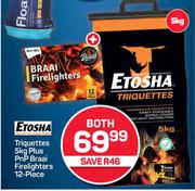 Etosha Triquettes 5Kg Plus PnP Braai Firelighters 12 Pieces-For Both