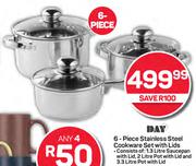 Day 6-Piece Stainless Steel Cookware Set With Lids