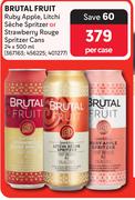 Brutal Fruit Ruby Apple, Litchi Seche Spritzer Or Strawberry Rough Spritzer Cans-24 x 500ml Per Case