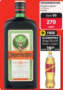 Jagermeister Herbal Liqueur-750ml With Free Schweppes Ginger Ale Soft Drink 1Ltr