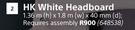 HK White Headboard 1.36m (H) x 1.8m (W) x 40mm (D)
