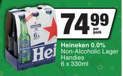 Heineken 0.0% Non Alcoholic Lager Handies-6 x 330ml Per Pack