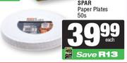 Spar paper Plates-50's Pack