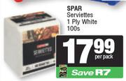 Spar Serviettes 1 Ply White-100's Pack