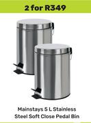 Mainstays 5L Stainless Steel Soft Close Pedal Bin-For 2