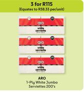 Aro 1-Ply White Jumbo Serviettes-For 3 x 200's