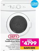 Defy 5Kg Front Loader Tumble Dryer White
