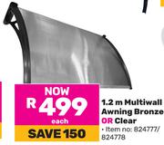1.2m Multiwall Awning Bronze or Clear