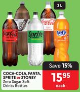 Coca Cola, Fanta, Sprite Or Stoney Zero Sugar Soft Drinks Bottles-2L Each