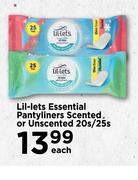 Lil-Lets Essential Pantyliners Scented Or Unscented-20s/25s Each