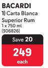 Bacardi Carta Blanca Superior Rum-750ml Each