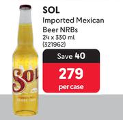 SOL Imported Mexican Beer NRBs-24 x 330ml Per Case