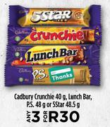 Cadbury Crunchie 40g, Lunch Bar, P.S 48g Or 5 Star 48.5g-For 3