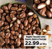 Nuggles: Chocolate Coated Peanuts, Raisins Or Shortcake-Per 100g