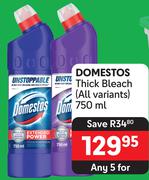 Domestos Thick Bleach (All Varinats)-For Any 5 x 750ml