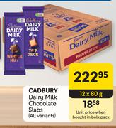 Cadbury Dairy Milk Chocolate Slabs (All Variants)-12 x 80g