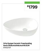 Orta Oympe Ceramic Freestanding Basin W56cm x D48cm x H19.5cm 81402707