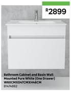 Bathroom Cabinet & Basin Wall Mounted Pure White (One Drawer) W60cm x D47cm x H46cm 81474882