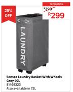 Sensea Laundry Basket With Wheels Grey 40L 81469323