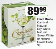 Olive Brook Carnival Natural Dry White, Natural Sweet White Or Natural Sweet Rose-3Ltr Each