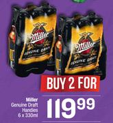 Miller Genuine Draft Handies 6 x 330ml-For 2 Packs