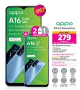 2 x Oppo A16 4G Smartphone-On 1GB Red Top Up Core More Data + On Promo 70
