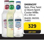 Smirnoff Spin, Pine Twist Or Storm Spirit Cooler NRBs-24 x 300ml Per Case