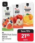M 100% Fruit Juice Blend (All Variants)-1L Each