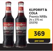 Klipdrift & Cola Premix NRBs-24 x 275ml Per Case