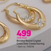 Bonded Round Crytal Cross Over Creole Earring-Per Pair