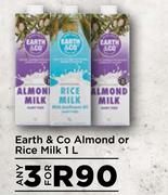 Earth & Co Almond Or Rice Milk-For 3 x 1L