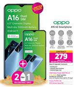 2 x Oppo A16 4G Smartphone-On 1GB Red Top Up Core More Data + On Promo 70