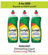 Sunlight Dishwashing Liquid (Lemon Only)-For 3 x 750ml