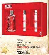 Diesel D Red Gift Set EDT 100ml Plus Free 2 x EDT 10ml-Per Set
