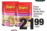 Royco Pasta Or Recipe Base (Selected)-200g Each