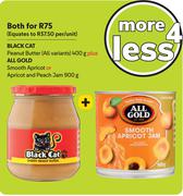 Black Cat Peanut Butter (All Variants) Plus All Gold Smooth Apricot & Peach Jam 900g-Both For