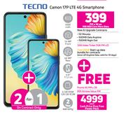 2 x Tecno Camon 17P LTE 4G Smartphone-On 1GB Red Core More Data + On Promo 65