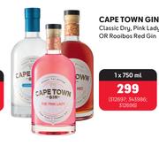 Cape Town Gin Classic Dry, Pink Lady Or Rooibos Red Gin-750ml